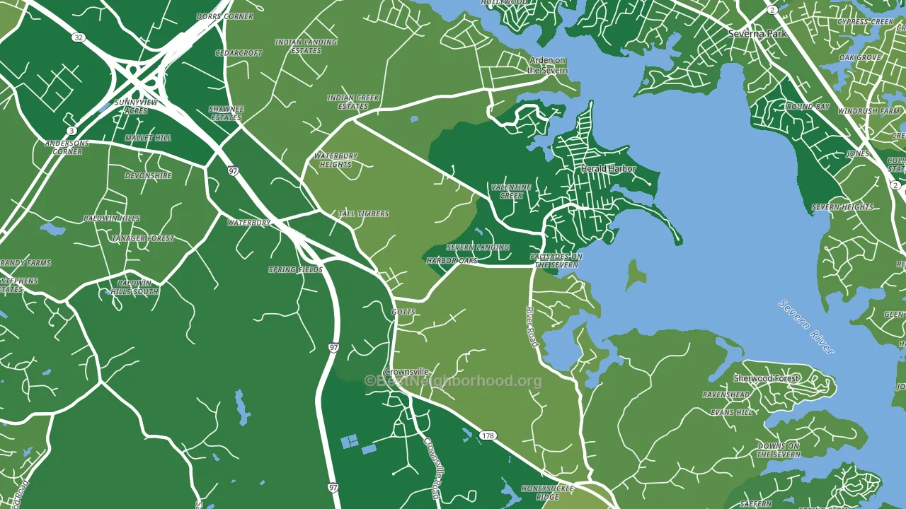 Crownsville, MD block-group voter-turnout map