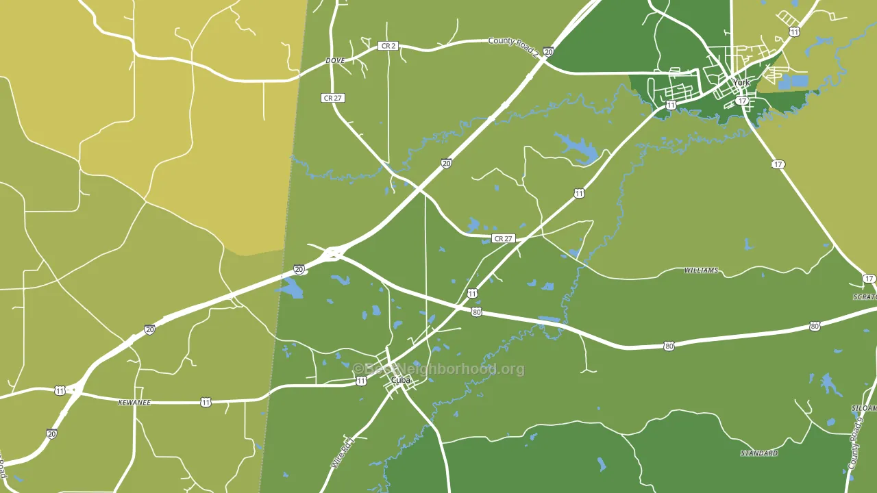 Cuba, AL block-group voter-turnout map