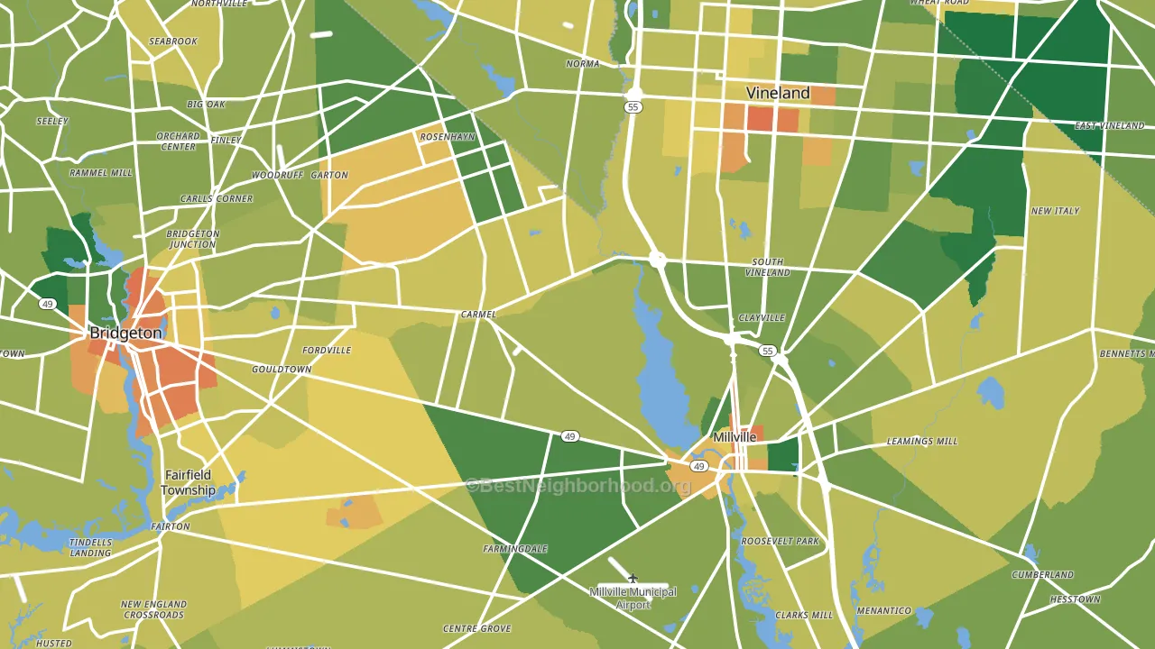 Cumberland County, NJ block-group voter-turnout map