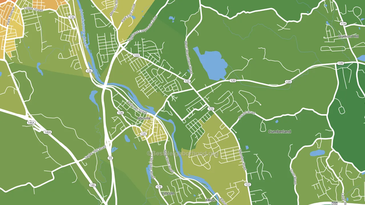Cumberland Hill, RI block-group voter-turnout map