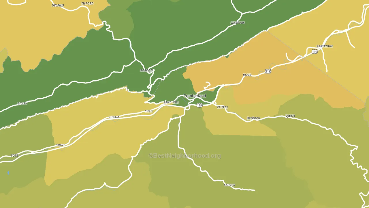 Cumberland, KY block-group voter-turnout map