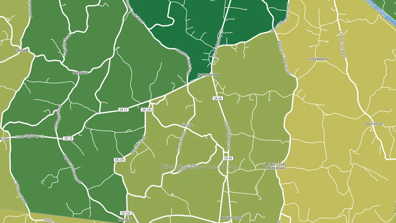 Cunningham, TN block-group voter-turnout map