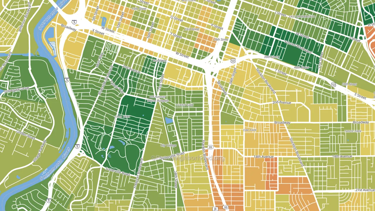 Curtis Park, Sacramento, CA block-group voter-turnout map
