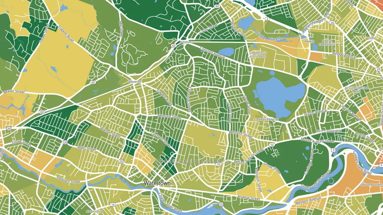 Cushing Square, Belmont, MA block-group voter-turnout map