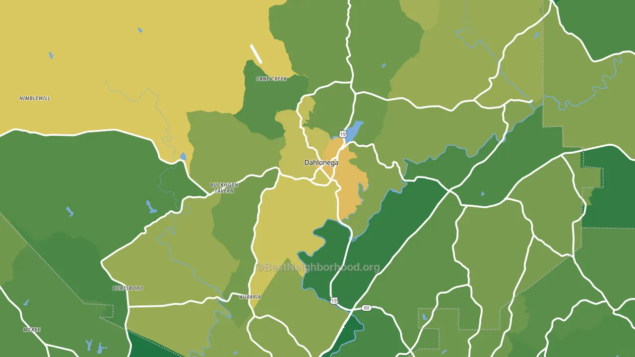 Dahlonega, GA block-group voter-turnout map