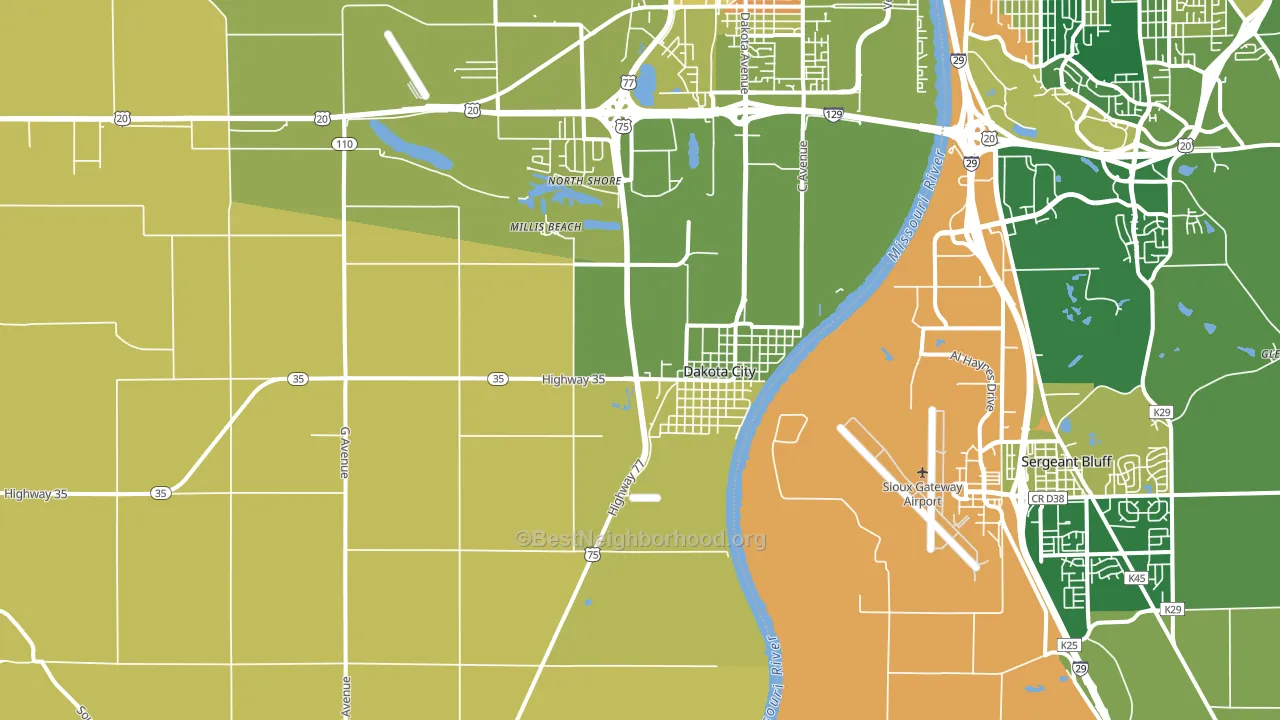 Dakota City, NE block-group voter-turnout map