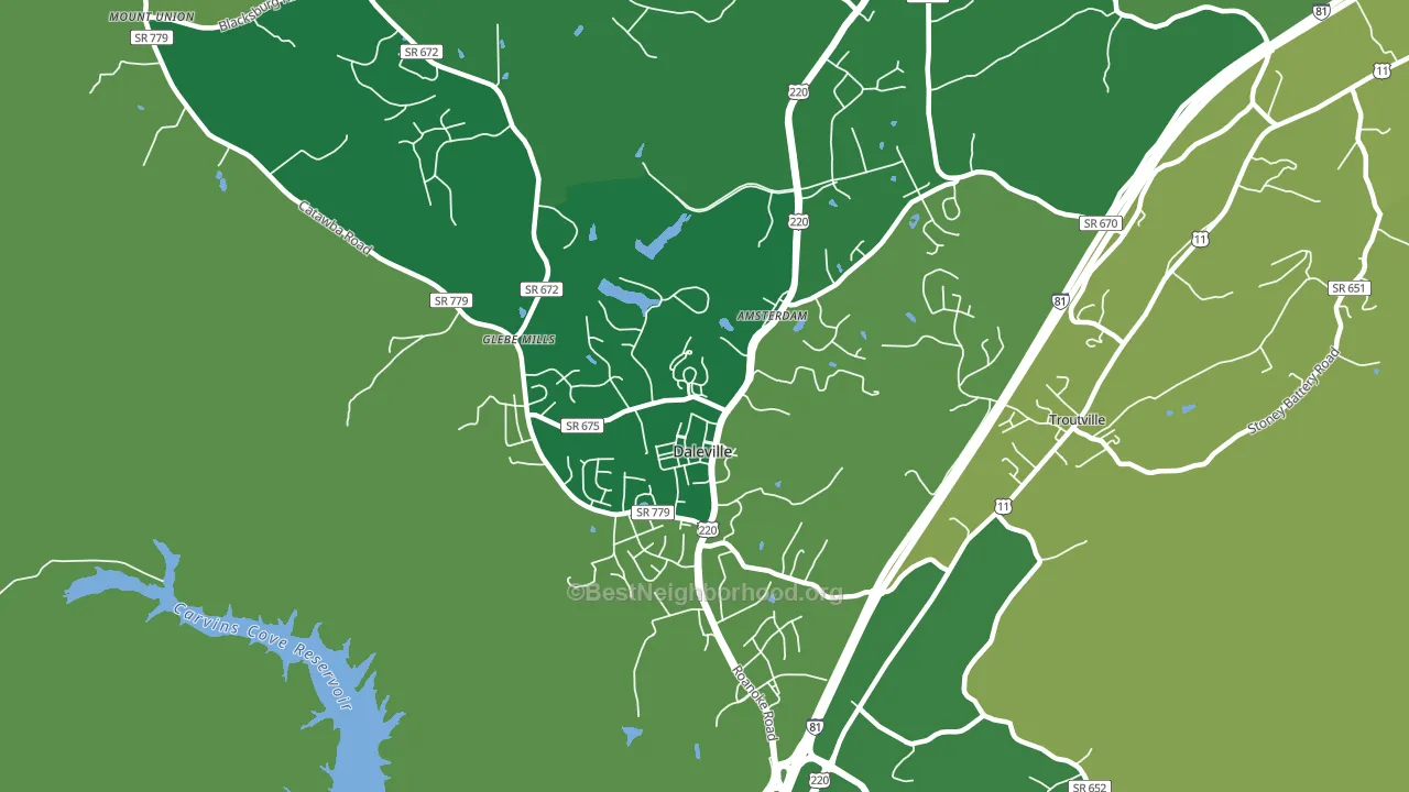 Daleville, VA block-group voter-turnout map