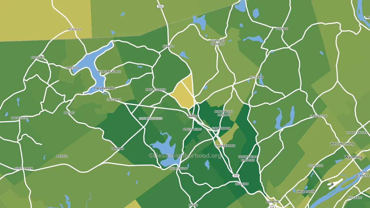 Dallas, PA block-group voter-turnout map