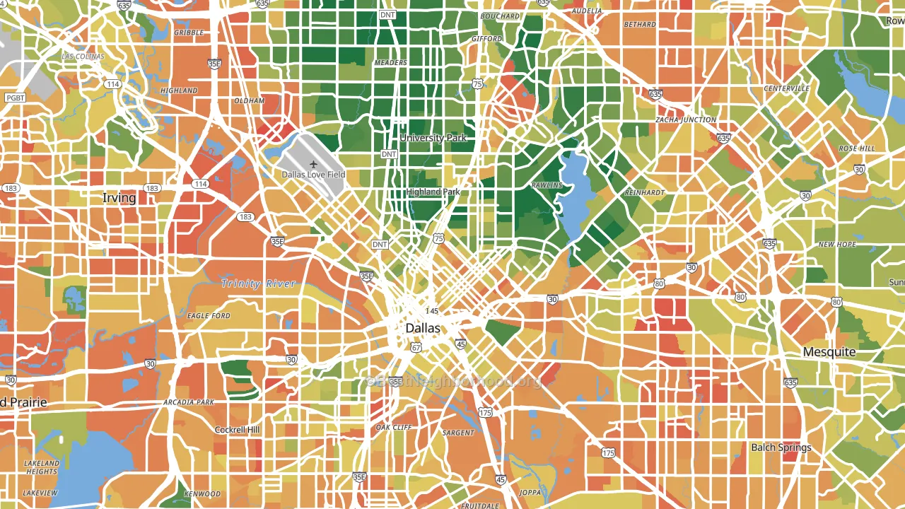 Dallas, TX block-group voter-turnout map
