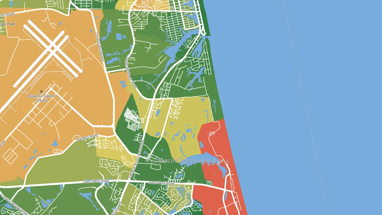 Dam Neck Naval Air Station, Virginia Beach, VA block-group voter-turnout map