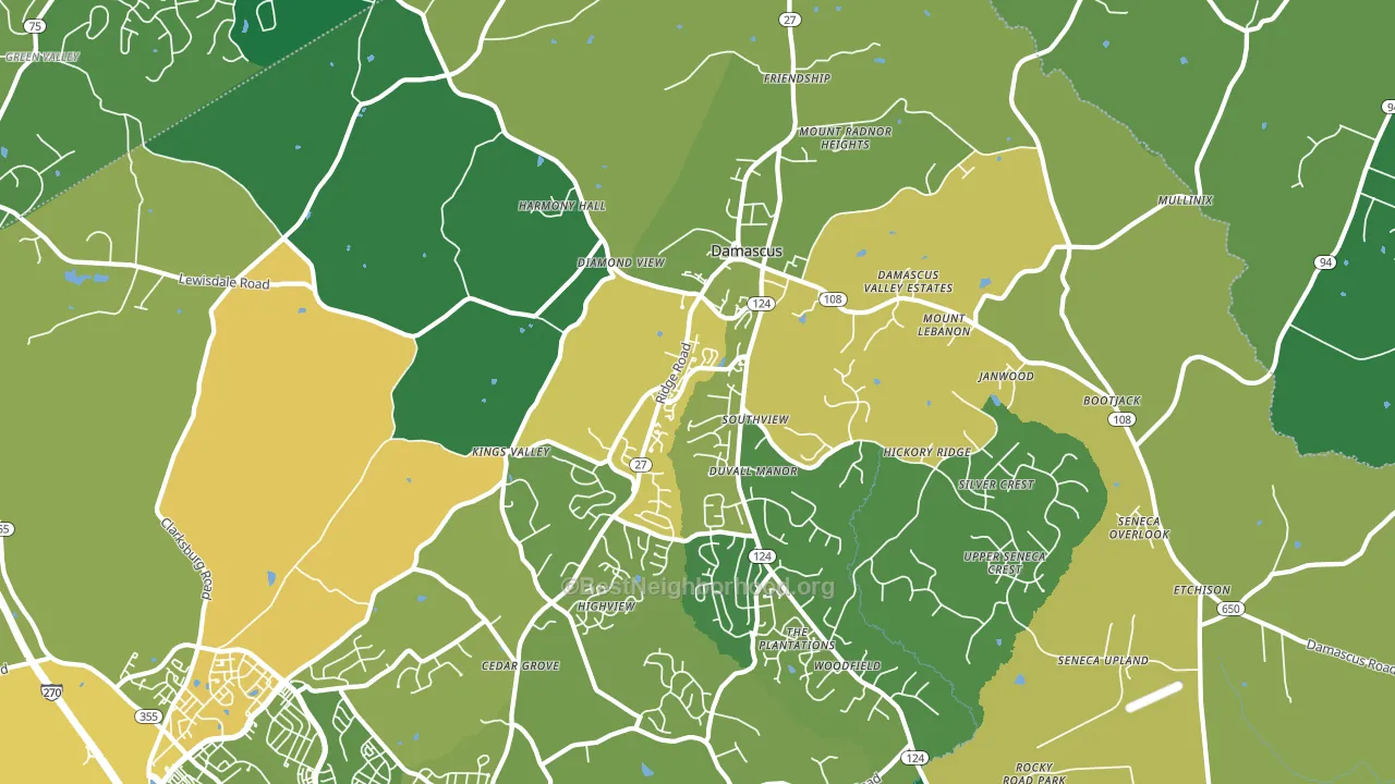Damascus, MD block-group voter-turnout map