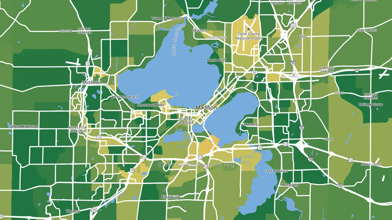 Dane County, WI block-group voter-turnout map