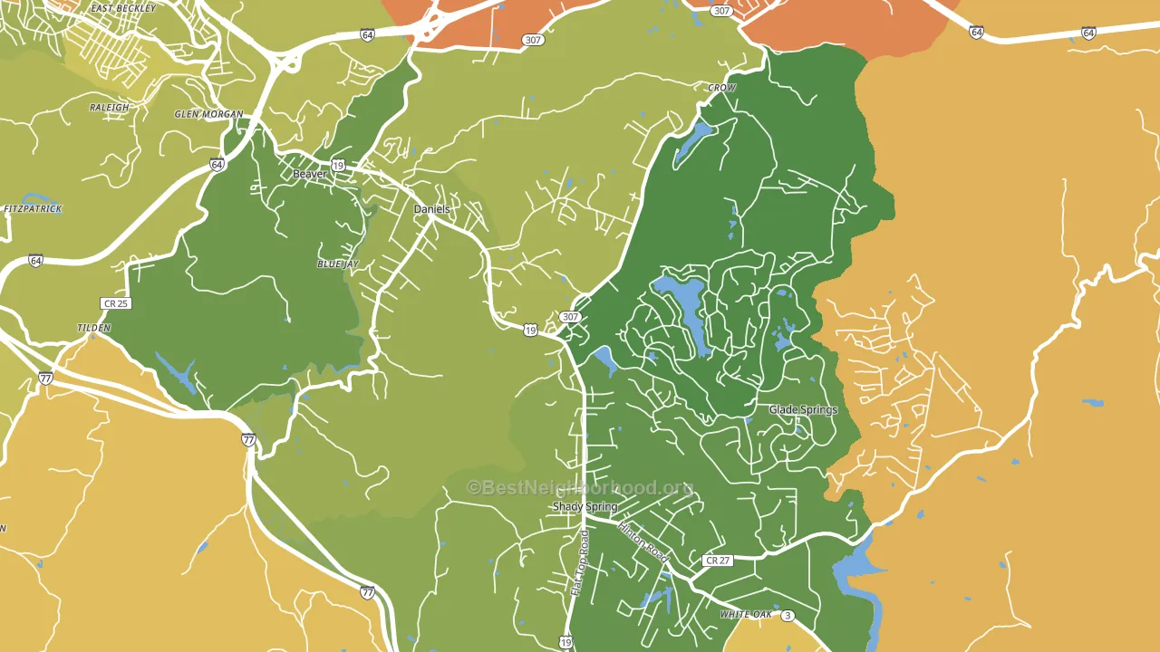 Daniels, WV block-group voter-turnout map