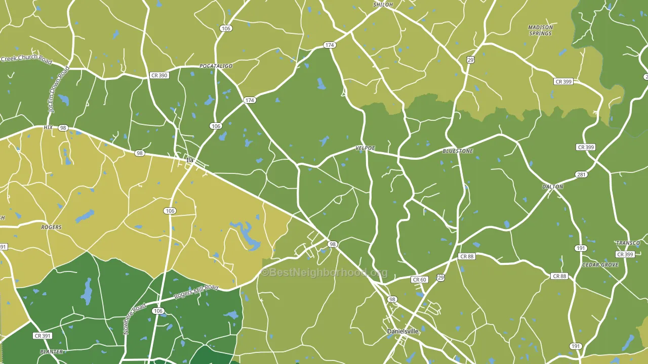 Danielsville, GA block-group voter-turnout map