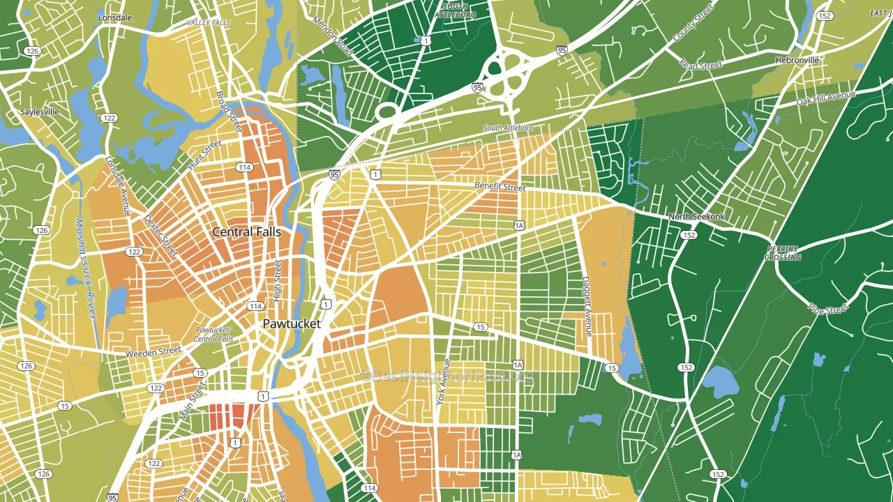 Darlington, Pawtucket, RI block-group voter-turnout map
