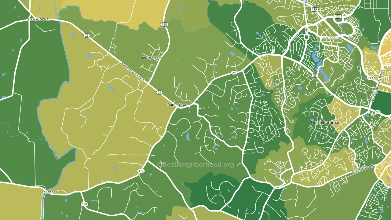 Darnestown, Gaithersburg, MD block-group voter-turnout map