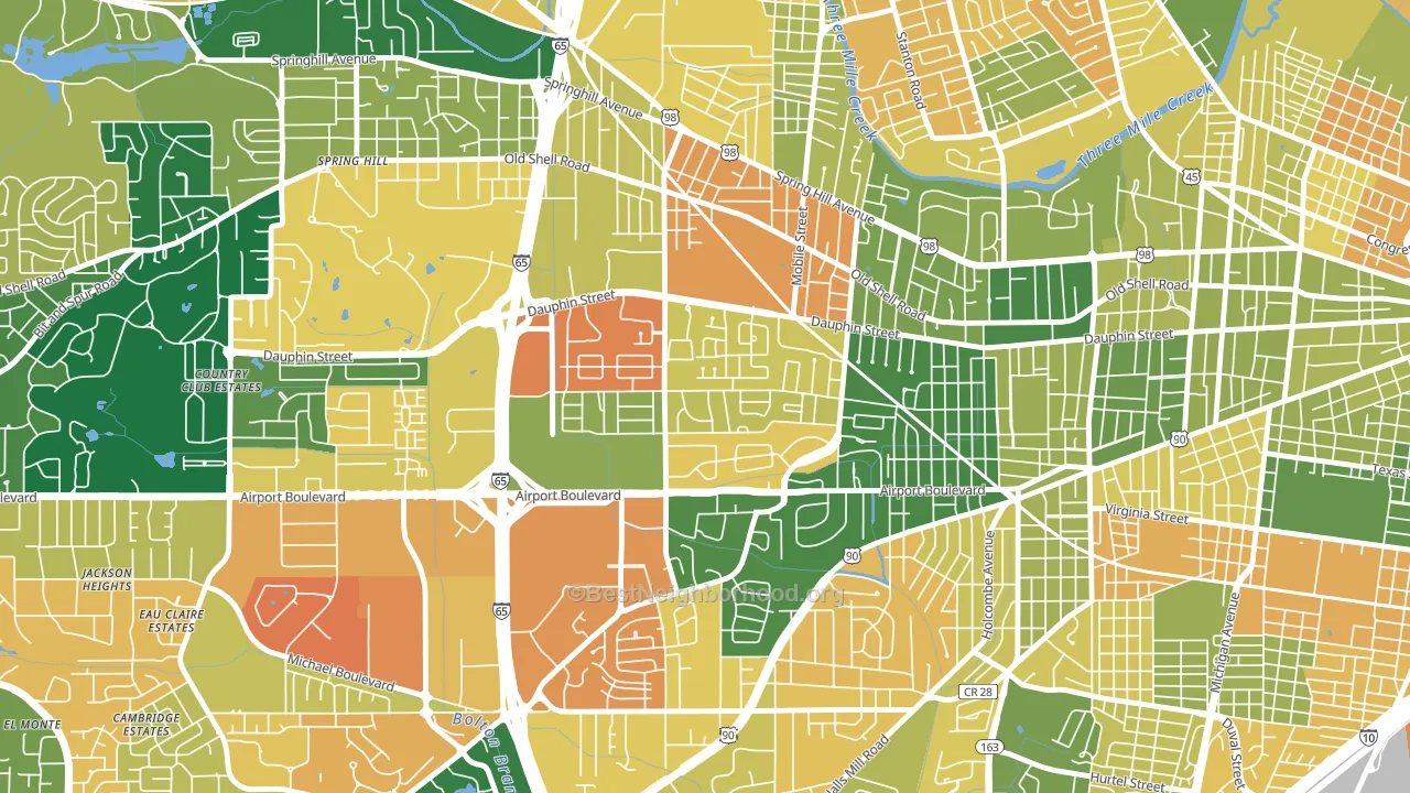 Dauphin Acres, Mobile, AL block-group voter-turnout map