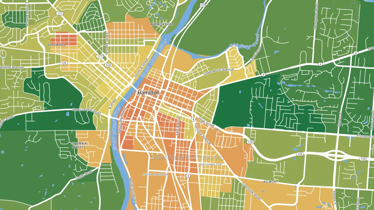Dayton-Campbell Historic District, Hamilton, OH block-group voter-turnout map