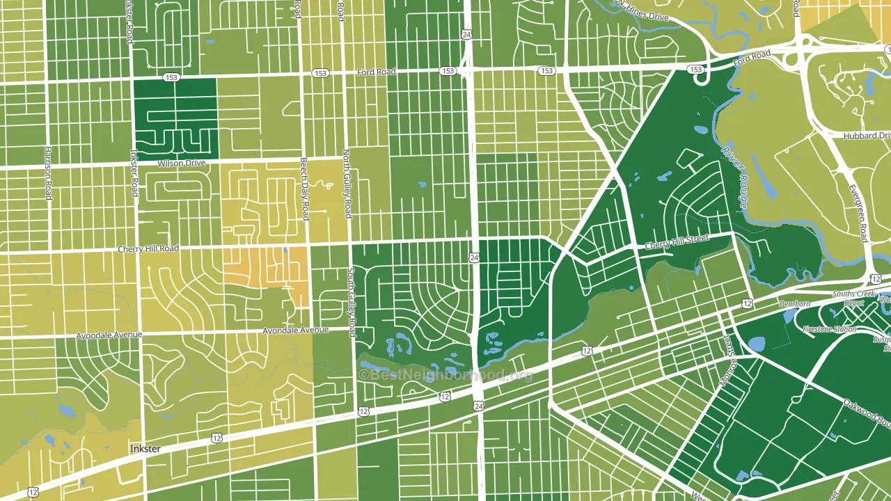 Dearborn Hills, Dearborn, MI block-group voter-turnout map