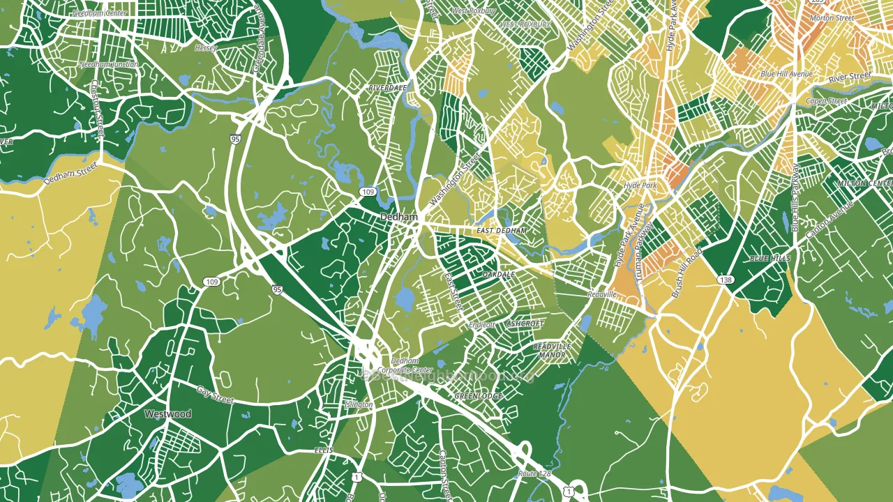 Dedham, MA block-group voter-turnout map