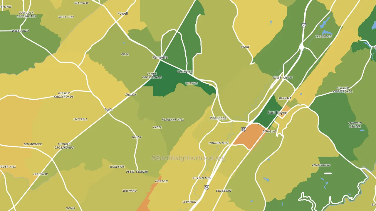 DeKalb County, AL block-group voter-turnout map