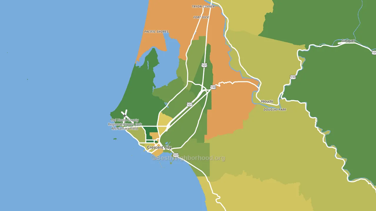 Del Norte County, CA block-group voter-turnout map