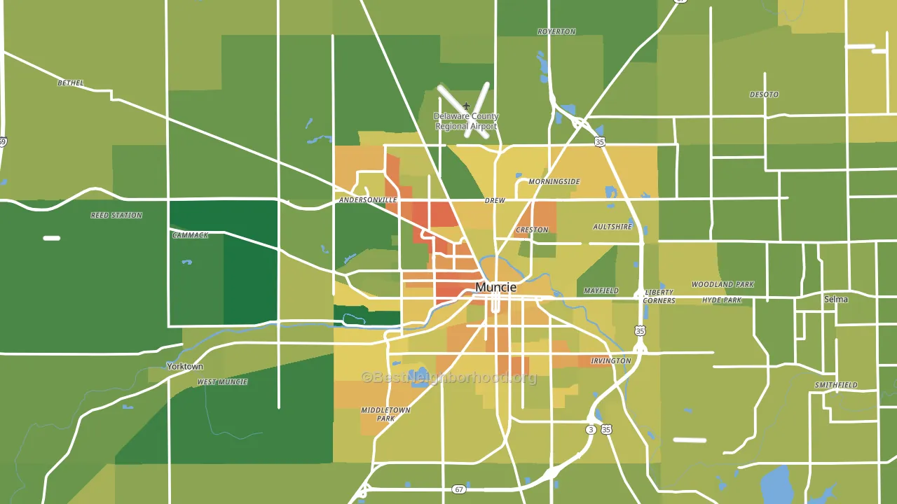 Delaware County, IN block-group voter-turnout map