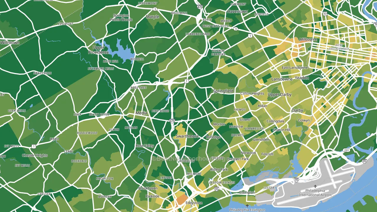 Delaware County, PA block-group voter-turnout map