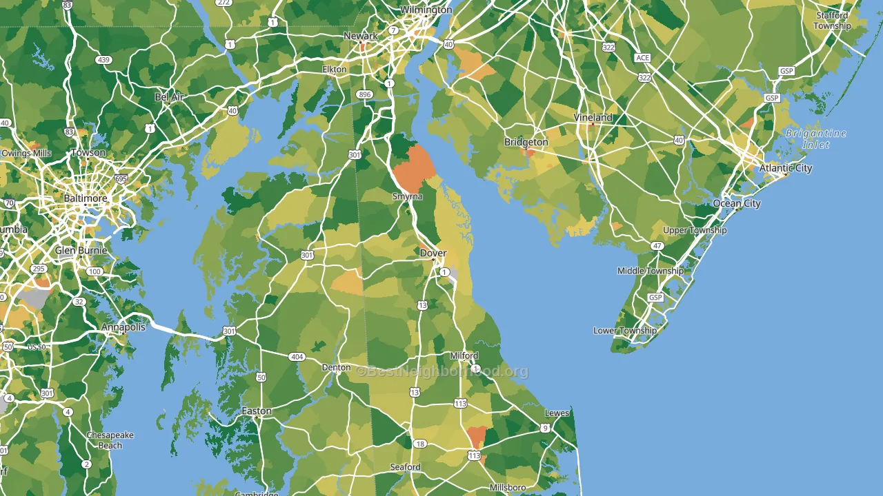 Delaware block-group voter-turnout map