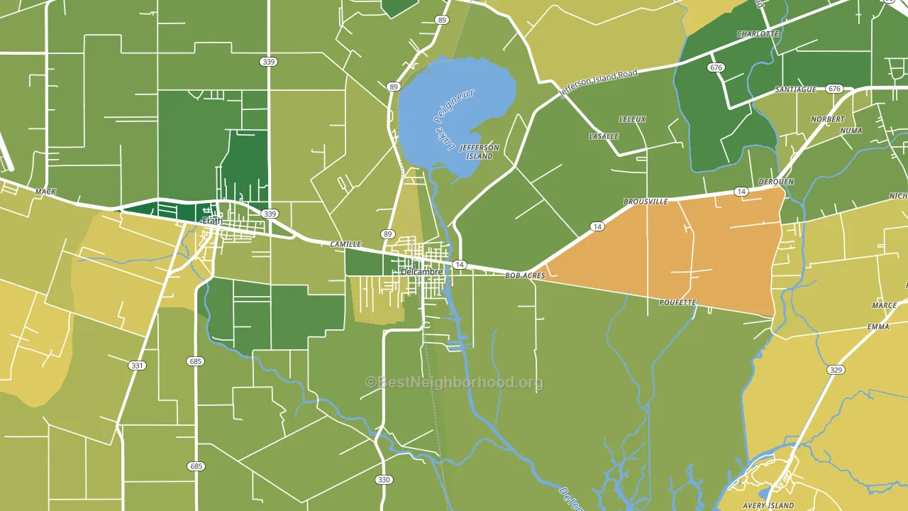 Delcambre, LA block-group voter-turnout map