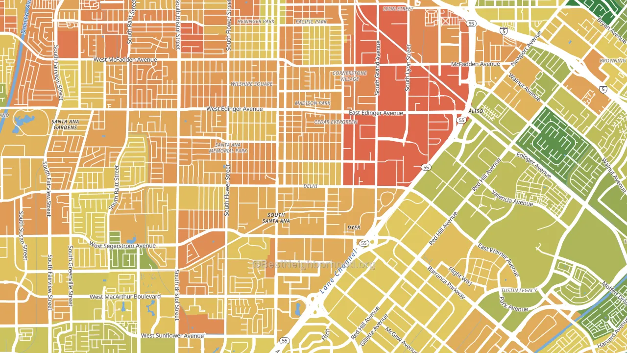 Delhi, Santa Ana, CA block-group voter-turnout map
