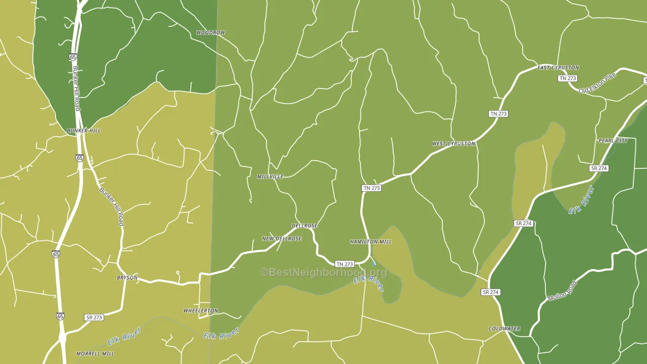 Dellrose, TN block-group voter-turnout map