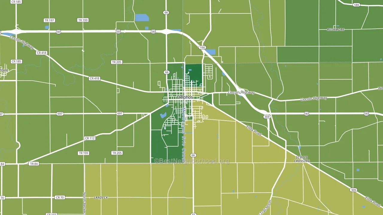 Delphos, OH block-group voter-turnout map