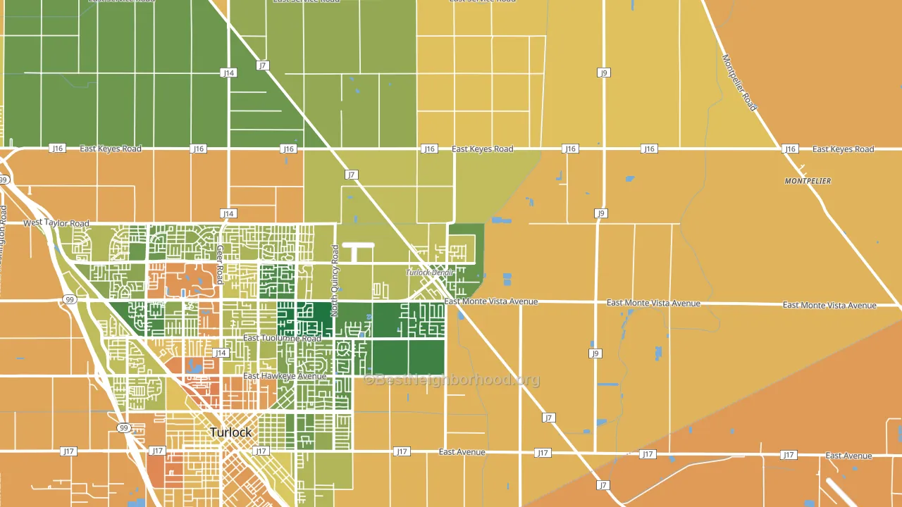 Denair, CA block-group voter-turnout map