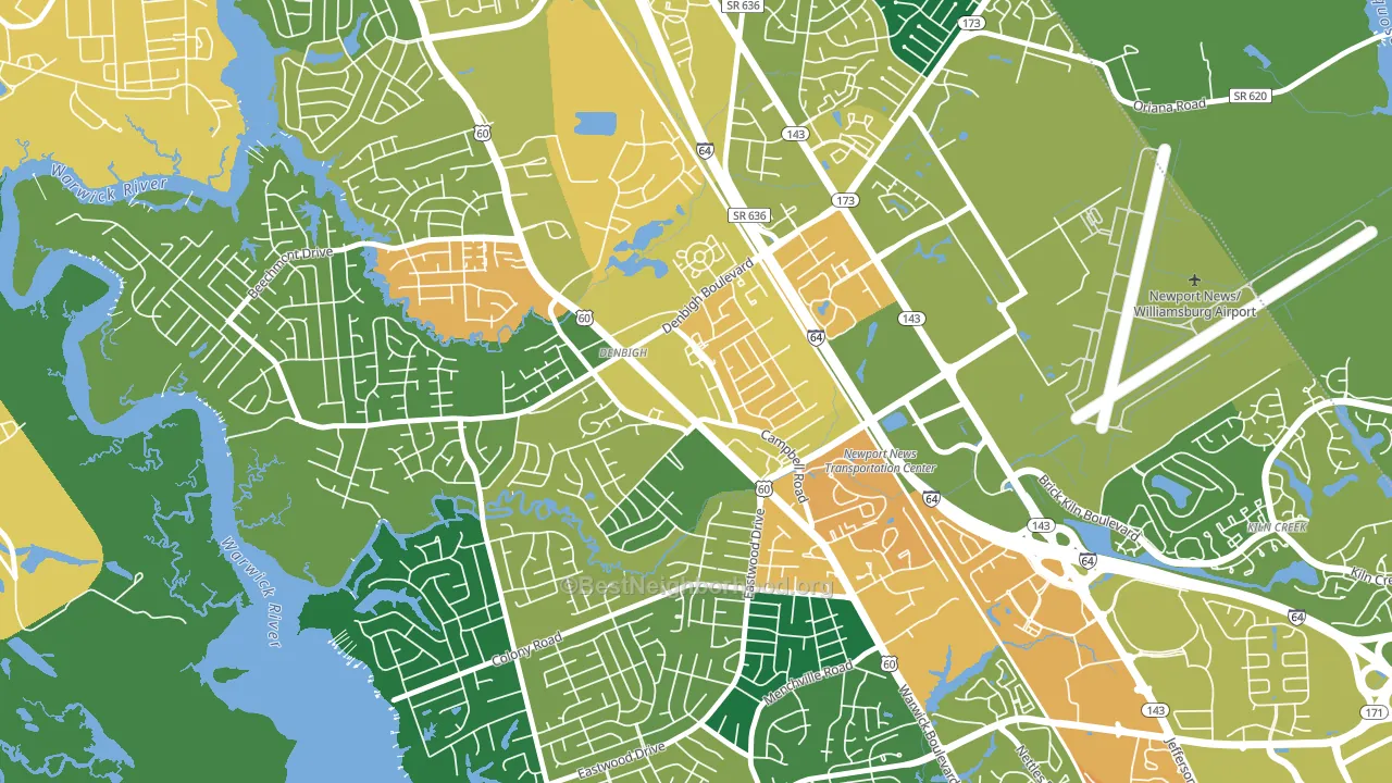 Denbigh, Newport News, VA block-group voter-turnout map