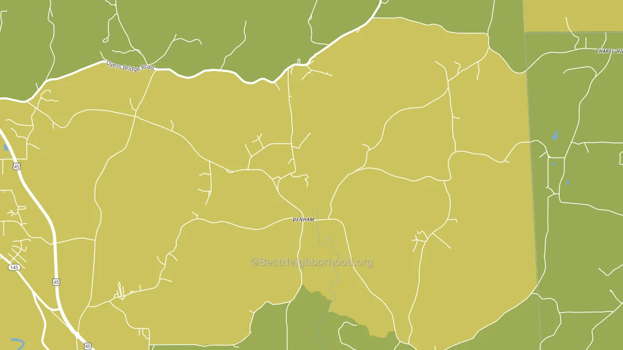 Denham, MS block-group voter-turnout map