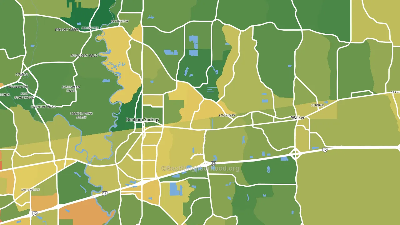 Denham Springs, LA block-group voter-turnout map
