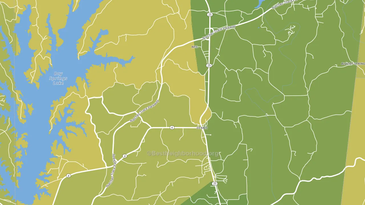 Dennis, MS block-group voter-turnout map