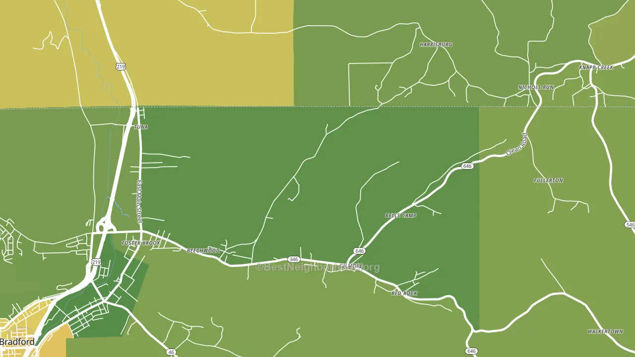 Derrick City, PA block-group voter-turnout map