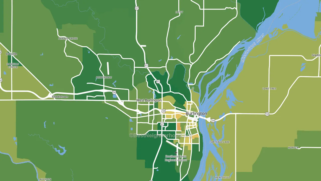 Des Moines County, IA block-group voter-turnout map