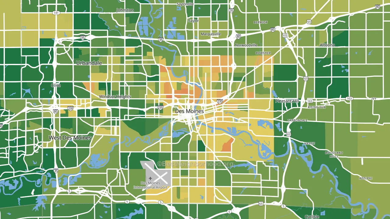 Des Moines, IA block-group voter-turnout map