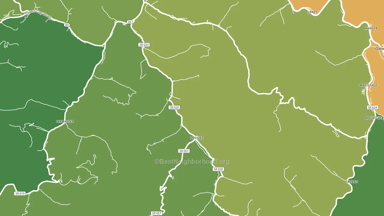 Deskins, VA block-group voter-turnout map