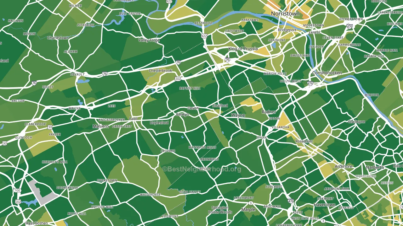 Devon, PA block-group voter-turnout map