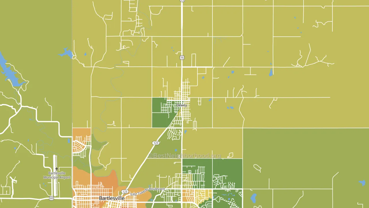 Dewey, OK block-group voter-turnout map
