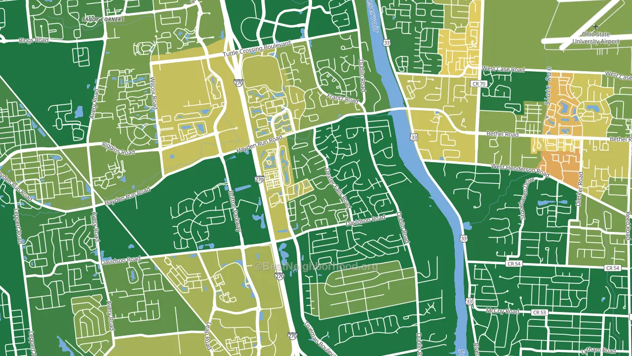 Dexter Falls, Columbus, OH block-group voter-turnout map