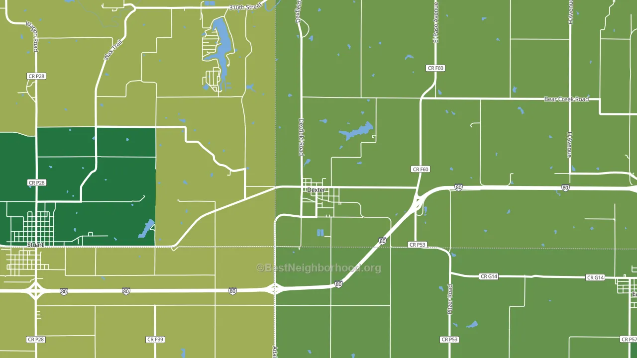 Dexter, IA block-group voter-turnout map