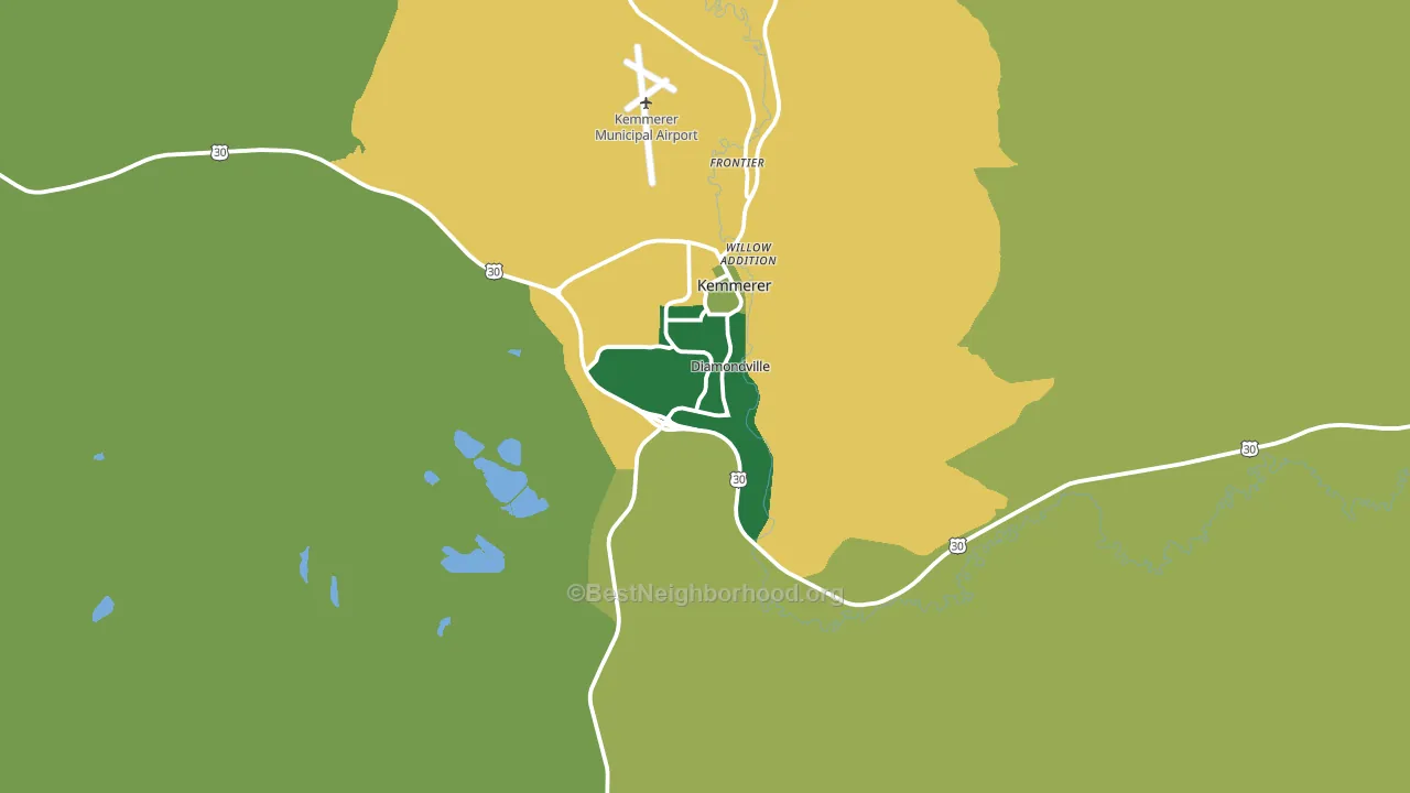 Diamondville, WY block-group voter-turnout map