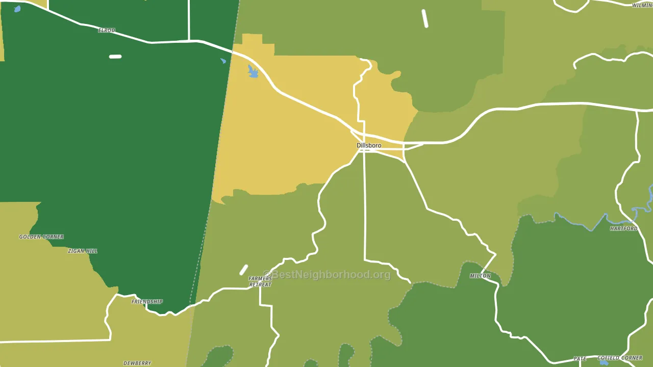 Dillsboro, IN block-group voter-turnout map