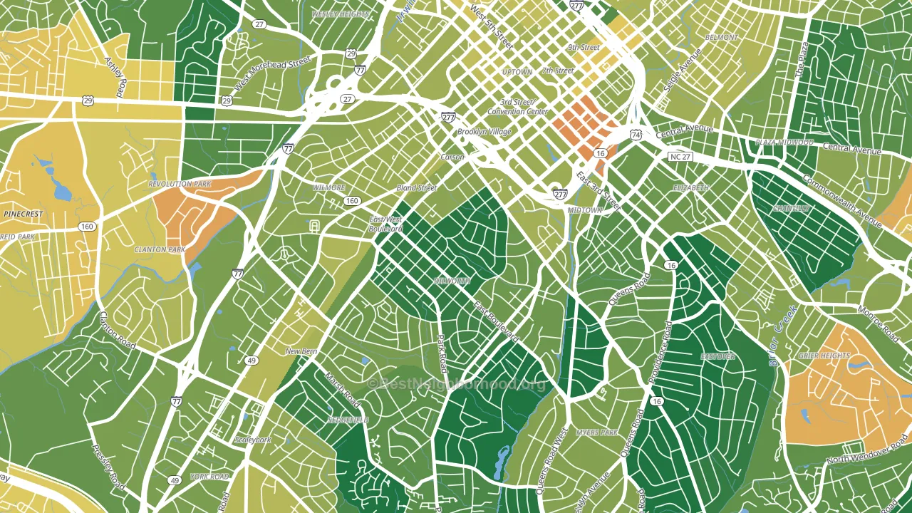 Dilworth, Charlotte, NC block-group voter-turnout map