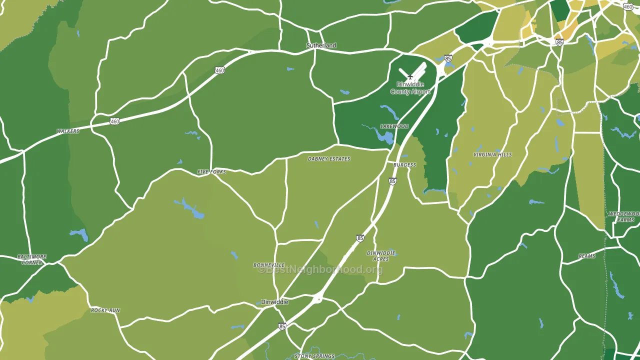 Dinwiddie County, VA block-group voter-turnout map